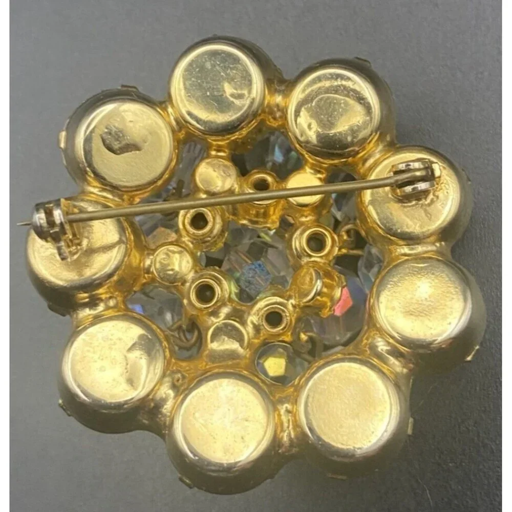 Vtg Brooch Juliana Attributed Unsigned AB Crystal Cha Cha Gold Plated 1.75 Inch - Picture 4 of 8